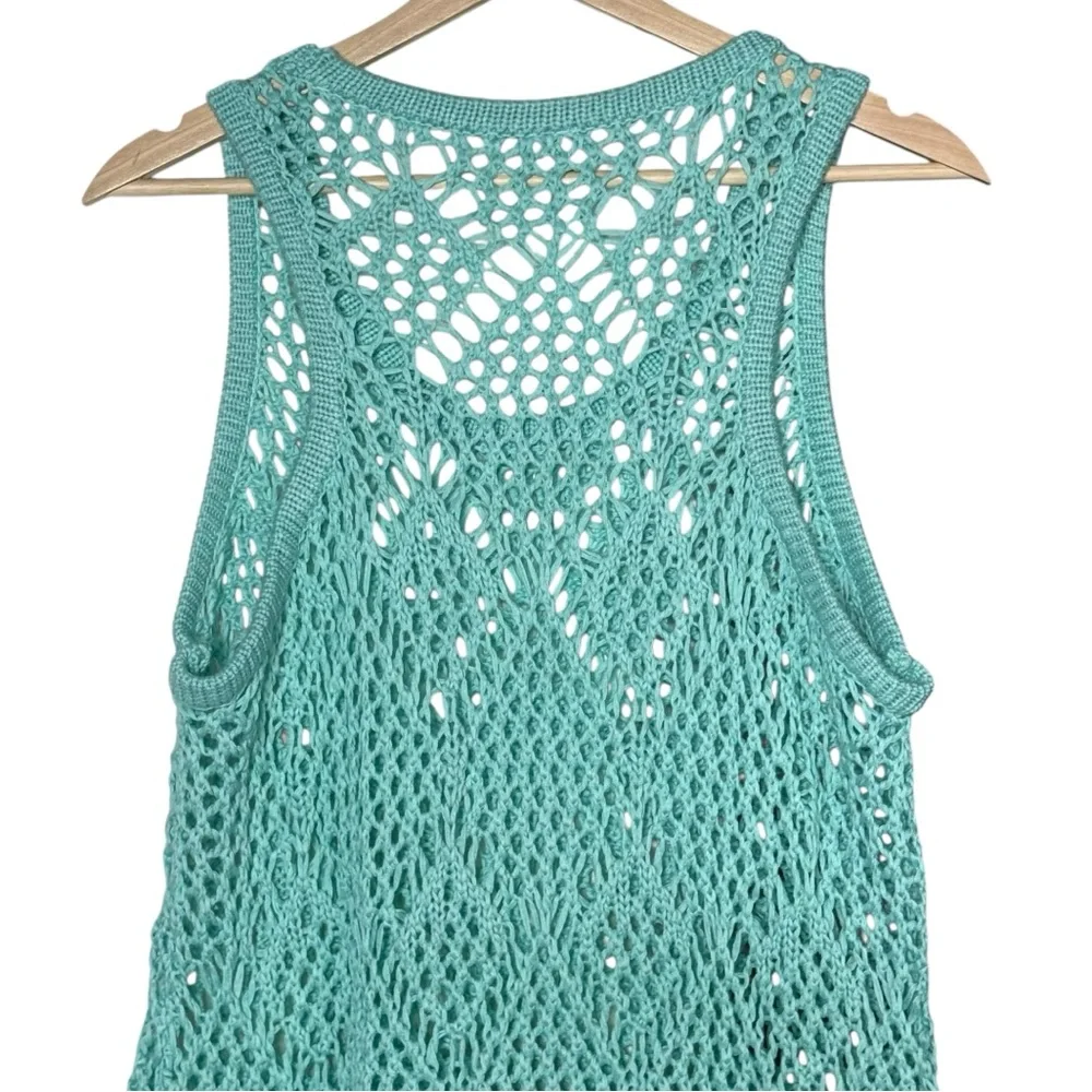 Torrid Crochet Knit Fringe Coverup Dress Size 1X Mint Blue Beach Boho Vacation - Picture 8 of 14